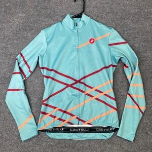 Castelli Womens Long Sleeve Cycling Jersey Blue Orange Stripe Full Zip Size M